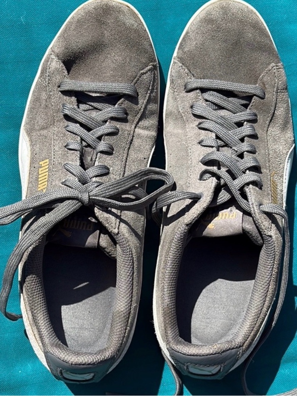 Puma Gray Suede Sneakers with White Formstrip and Gold Logo - Picture 3 of 7
